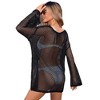 Womens Beach Cover Ups with Slit V Neck Loose Fit Mesh Cover Up Tops Lightweigt Crochet Mesh Tops - 2 of 3