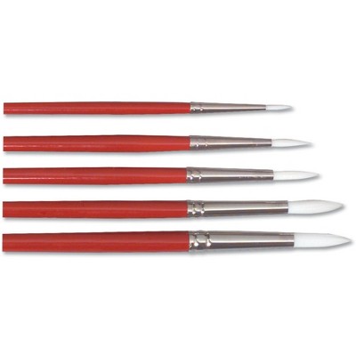 Dynasty Brush White Taklon Watercolor Brushes, Round Style, Short Lacquered Hardwood Handle, Assorted Sizes, Set of 5