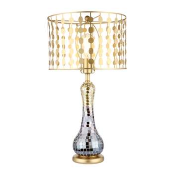 25" Portia Silver and Gold Mirror Mosaic Glam Table Lamp - River of Goods