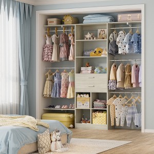 Besiost 5FT Closet Organizer with Wood Drawers and Cubbies, Small Closet System with 5 Hanging Rods - 1 of 4