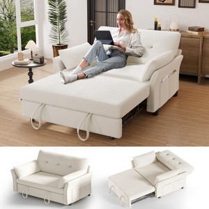 Dyonery Chenille Sleeper Sofa Bed, 3-in-1 Pull Out Loveseat with 5-Position Reclining Backrest, Side Pocket & Tool-Free Assembly - 1 of 4