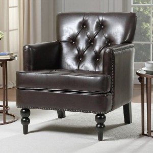 Tufted Diamond Stitch Club Chair with Nailhead Trim and Turned Birch Legs - 1 of 4