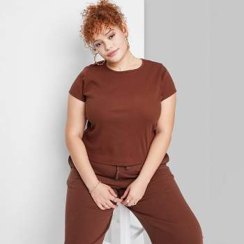 Women's Short Sleeve Square Neck Fitted Seamless T-Shirt - Wild Fable™  Brown 4X