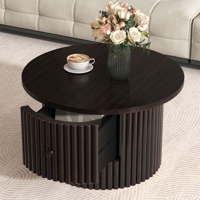 CAVINAS Modern Wooden Side Table Square Coffee Table with 4 Storage Drawers, End Table for Living Room, Bedroom