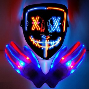 Whizmax 1PACK Led Mask Light Up Scary Mask and Skeleton Gloves -Purge Mask with 3 Lighting Modes for Halloween Cosplay Costume - 1 of 4