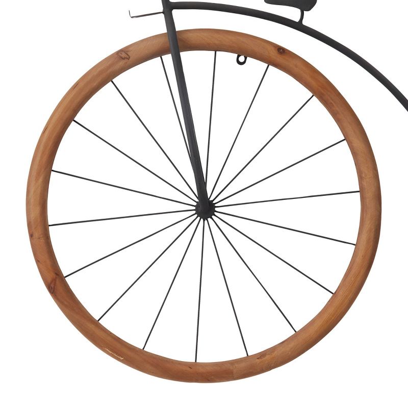 Metal Bike Penny Farthing Wall Decor with Wood Wheels Brown - Olivia &#38; May, 3 of 6