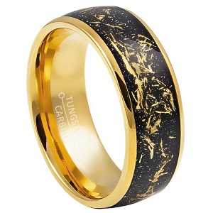 Jewelry Avalanche Gold IP Imitaion Meteorite Inlay Dome Tungsten Carbide Wedding Band, Comfort-fit, 8mm - 1 of 4