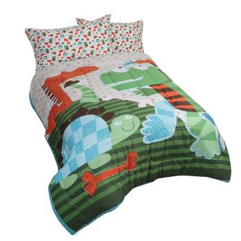 PiccoCasa Kids All Seasons Cute Dinosaur Pattern Comforter Set with 2 Pillowcases Multicolor Twin 3 Pcs