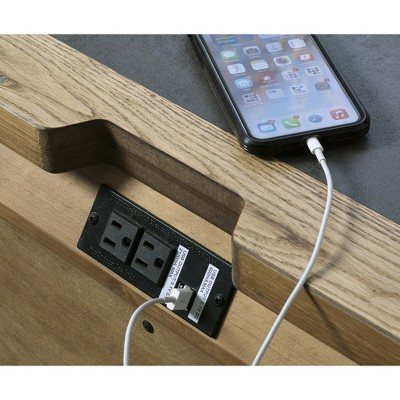 Light Brown 2-Drawer Nightstand with USB Ports