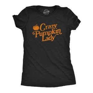 Womens Crazy Pumpkin Lady T Shirt Funny Halloween Fall Autumn Graphic Novelty Tee - Crazy Dog Women's T Shirt - 1 of 4