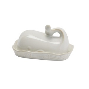 Storied Home Coastal Stoneware Whale Shaped Butter Dish - 1 of 4