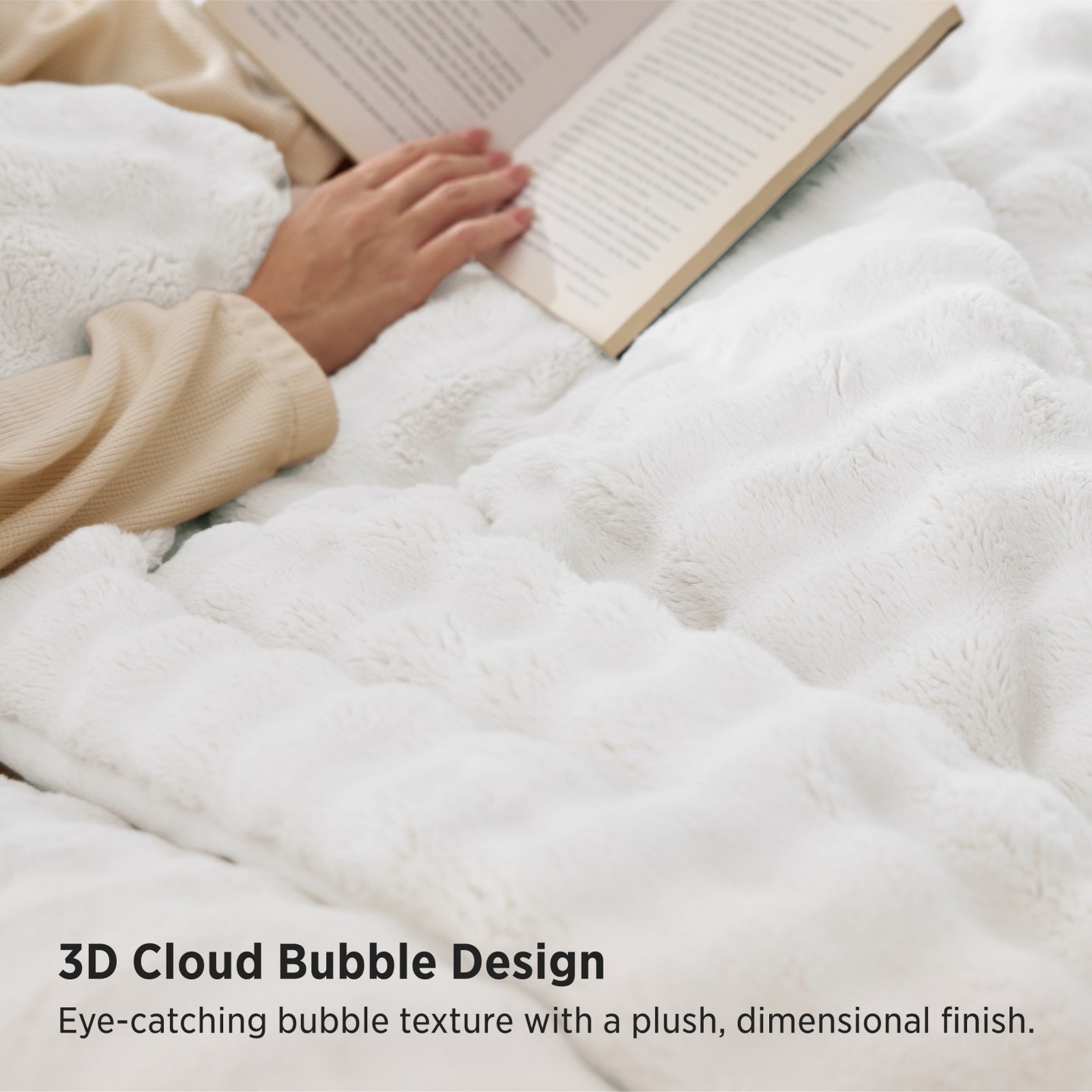 Комплект с одеялом Bedsure Queen Fluffy Fleece Comforter Set, 3D Bubble Texture, Soft Plush Bedding for Winter, Machine Washable, Cream White, 3pc, цвет: Кремовый — фото 2