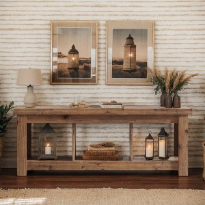 Hommoo 63" Solid Wood Console Table with 3 Open Shelves, Sofa Entryway Table - 1 of 4