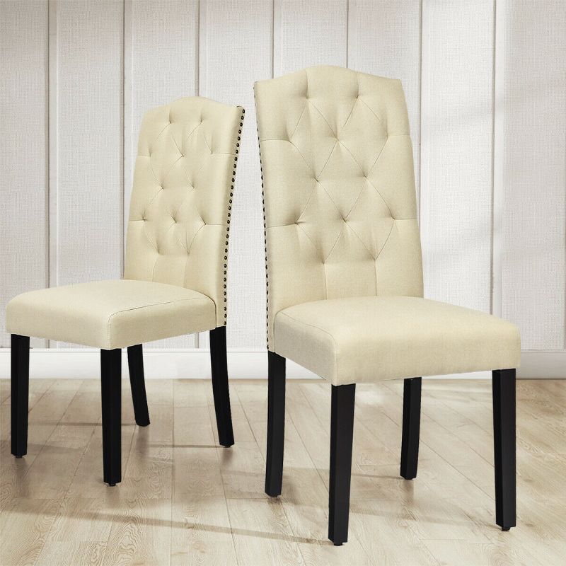 Costway Set of 2 Tufted Dining Chair Upholstered Nailhead Trim Rubber Wooden Leg, 5 of 11