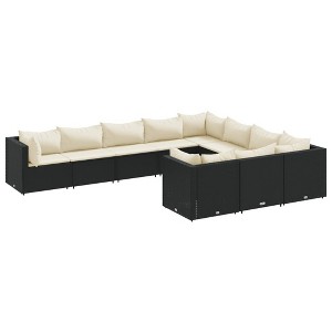 vidaXL 10 Piece Patio Sofa Set - Black Poly Rattan with Cushions - Modular Outdoor Garden Furniture for Terrace, Backyard, Deck - 1 of 4