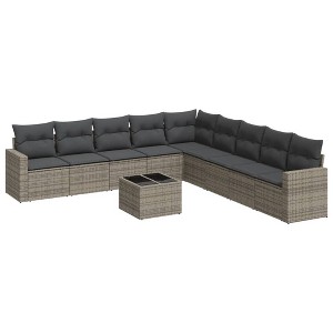 vidaXL Garden Sofa Set Grey PE rattan, powder-coated steel 10 Piece Set - 1 of 4