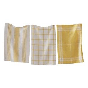 tagltd Classic Dishtowel Set Of 3 Check Stripe Window Pane Yellow Cotton Yarn Dye Slub Weave Enzyme Wash Machine Wash 26L x 18W - 1 of 2