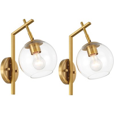 Regency Hill Georgia 14" High Antique Brass and Glass Wall Sconce Set of 2