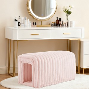 TiramisuBest Storage Ottoman Corduroy Bench Cat's Nest 3D Lamb Fleece Ottoman Oval Storage Bench Multi Functional Ottoman Seat Living Room - 1 of 4