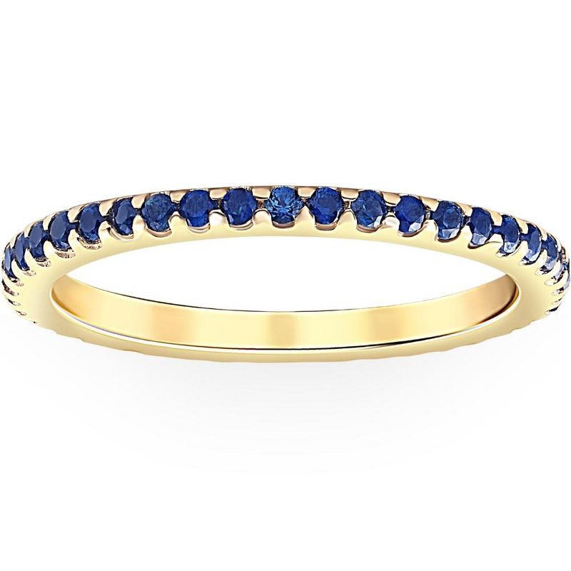 Pompeii3 3/4Ct Genuine Blue Sapphire Eternity Ring Stackable Band 10k Yellow Gold, 1 of 6