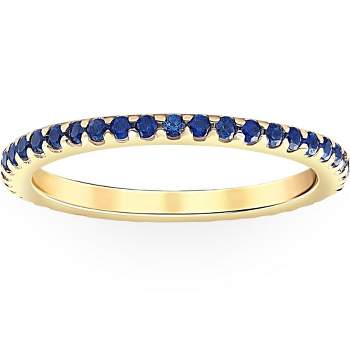 Pompeii3 3/4Ct Genuine Blue Sapphire Eternity Ring Stackable Band 10k Yellow Gold