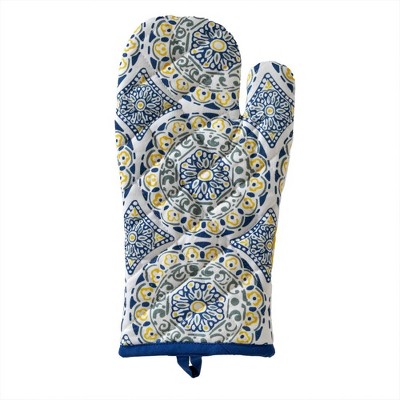 Lemon Medallion Cotton Oven Mitt and Pot Holder Set