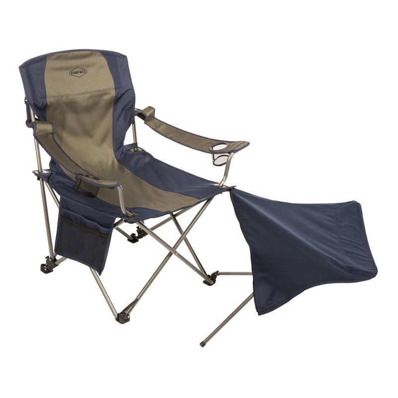 Kamp-Rite Outdoor Folding Tailgate or Camping Lounge Chair with 2 Cupholders, Side Pocket, and Detachable Footrest, Blue and Tan (2 Pack), 3 of 7