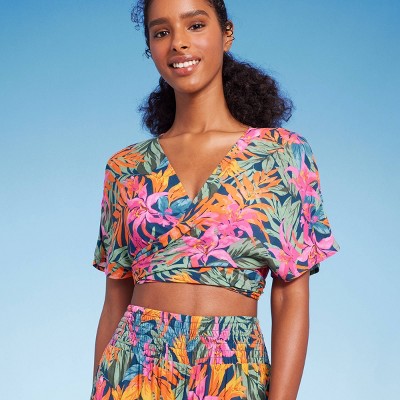 Women's Multiway Wrap Cover Up Top - Shade & Shore™ Multi Tropical Floral  Print Xs : Target