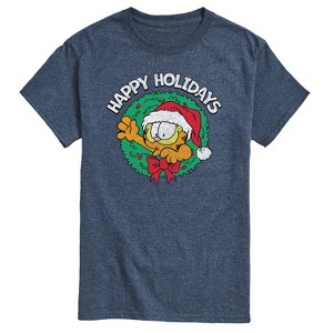 Men's - Garfield - Happy Holidays Wreath Christmas Short Sleeve Graphic T-Shirt - 1 of 4