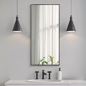 1-Piece 36 In.H x 24 In.W Aluminum Alloy Thin Edged Right Angled Rectangle Gold Hanging Mirror Wall Mirror - 1 of 3