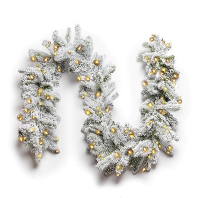 King Of Christmas 9ft Christmas Garland with LED lights, King Flock Artificial Snow Flocked Prelit Garland Plug In