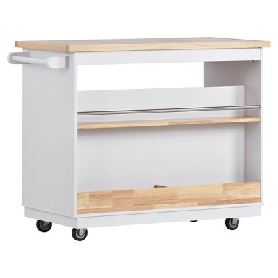 NicBex 2 Drawer Rolling Kitchen Island Cart with 3 Open Shelves and Spice Rack,Kitchen Island on Wheels with Storage,Island Table for Kitchen