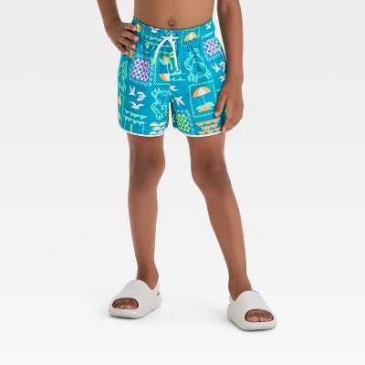 Toddler Boys' Postcard Print Dolphin Hem Swim Shorts - Cat & Jack™ Green