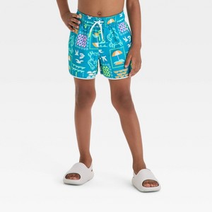 Toddler Boys' Postcard Print Dolphin Hem Swim Shorts - Cat & Jack™ Green - 1 of 3