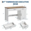 47" Farmhouse Executive Desk, Rustic Home Office Desk with Drawers and Storage Cabinet - 2 of 4
