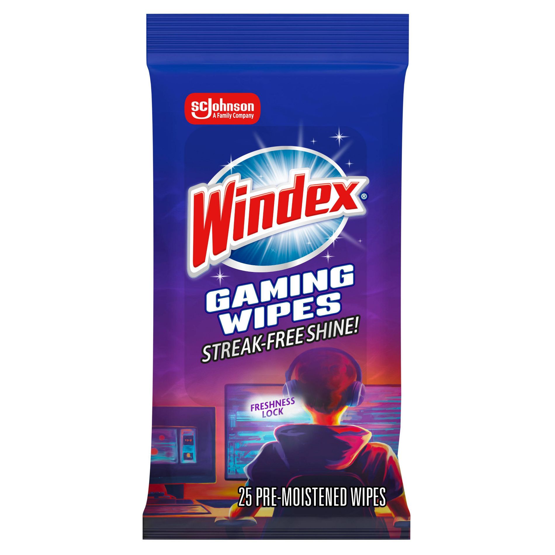 Windex Original Gaming All-Purpose Cleaners Wipes - 25ct: Resealable Bag, Streak-Free Surface, Removes Dust, Multi-Surface