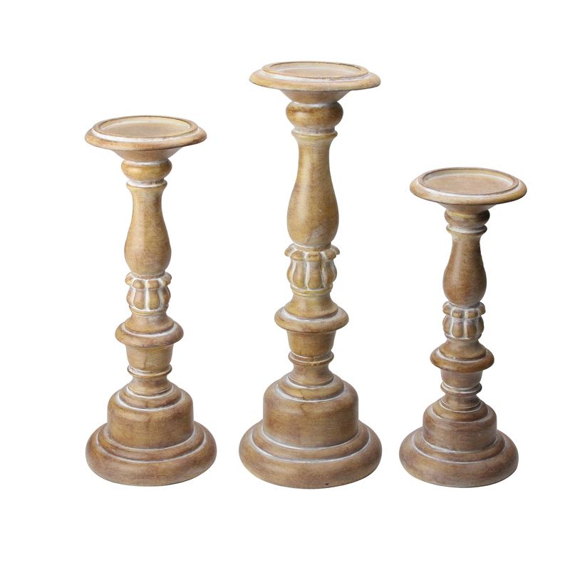 Raz Imports Set of 3 Assorted Size Rustic White Dusted Pillar candle Holders 15"-11", 1 of 3