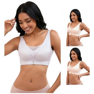 INSPIRE CHIC 3 Pcs Women's V-Neck Mesh Wirefree Adjustable Straps U Back Minimizers Bras - 1 of 4