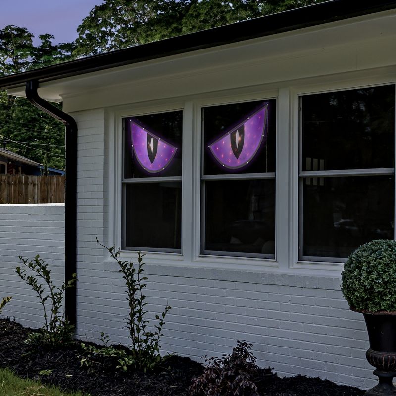 Northlight Set of 2 Lighted Purple and Black Eyes Halloween Window Silhouette Decorations 40", 2 of 7