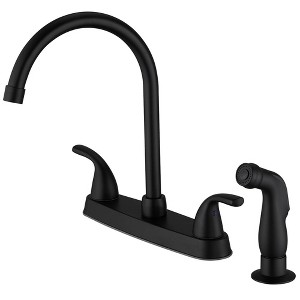Double Handles 4 Holes Standard Kitchen Faucet Sink With Side Sprayer - 1 of 4