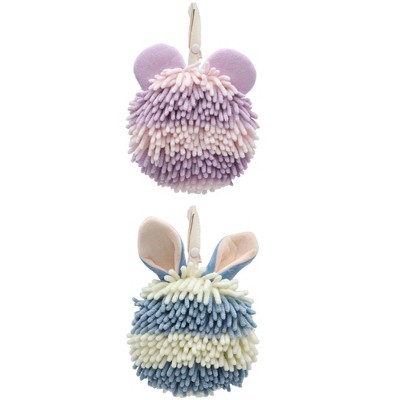 REGALWOVEN Cute Cartoon Soft Absorbent Fluffy Chenille Ball Hand Towels 2 Pcs