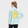 Girls' Pokemon Floral Eevee Elevated 1/4 Zip Sweatshirt - White/Lime Green - 3 of 4