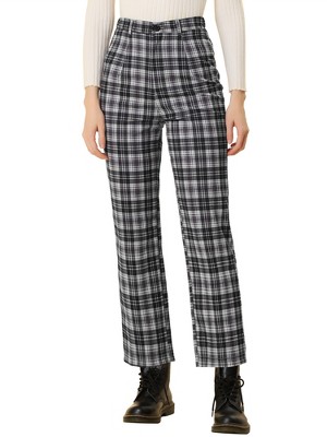 Allegra K Women's Plaid Tartan High Waisted Button Casual Pants