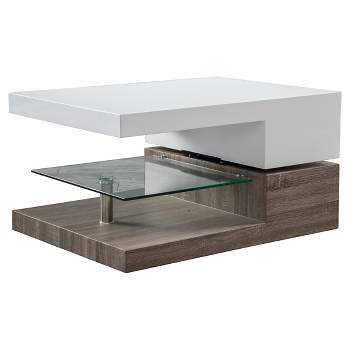 Bridgetown Rectangular Rotatable Coffee Table w/ Glass Glossy White/Oak - Christopher Knight Home