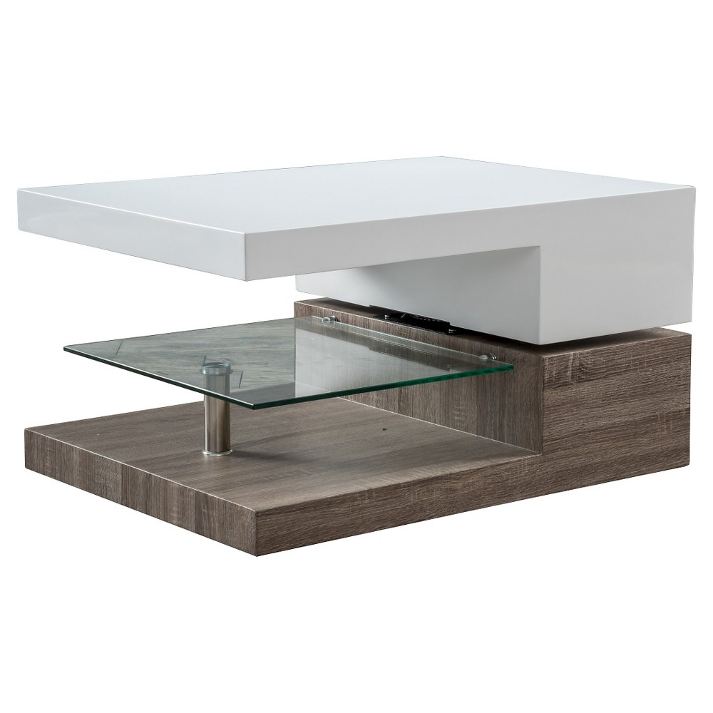 Photos - Coffee Table Bridgetown Rectangular Rotatable  w/ Glass Glossy White/Oak 