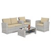 ELJGET 4PCS Patio Rattan Furniture Set Sectional Sofa Cushioned Garden Dark Gray - 3 of 4