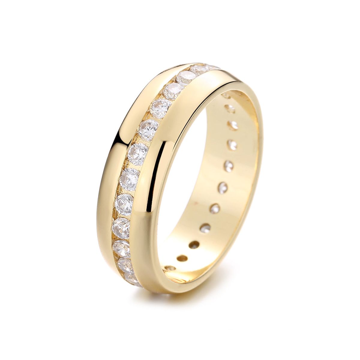 Amy and Annette 14K Gold Channel Set Eternity Band Ring with Crystals