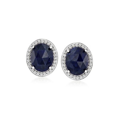 Ross-Simons 8.00 ct. t.w. Sapphire and .30 ct. t.w. White Topaz Earrings in Sterling Silver
