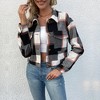 Jackets for Women Cropped Shacket Plaid Button Down Shirt Long Sleeve Flannel Coat with Pocketes - 2 of 4