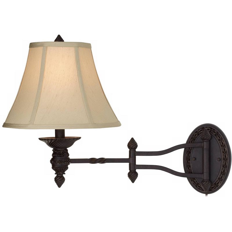 Barnes and Ivy Swing Arm Wall Lamp Bronze Plug-In Light Fixture Beige Softback Bell Shade for Bedroom Bedside Living Room Reading, 5 of 9